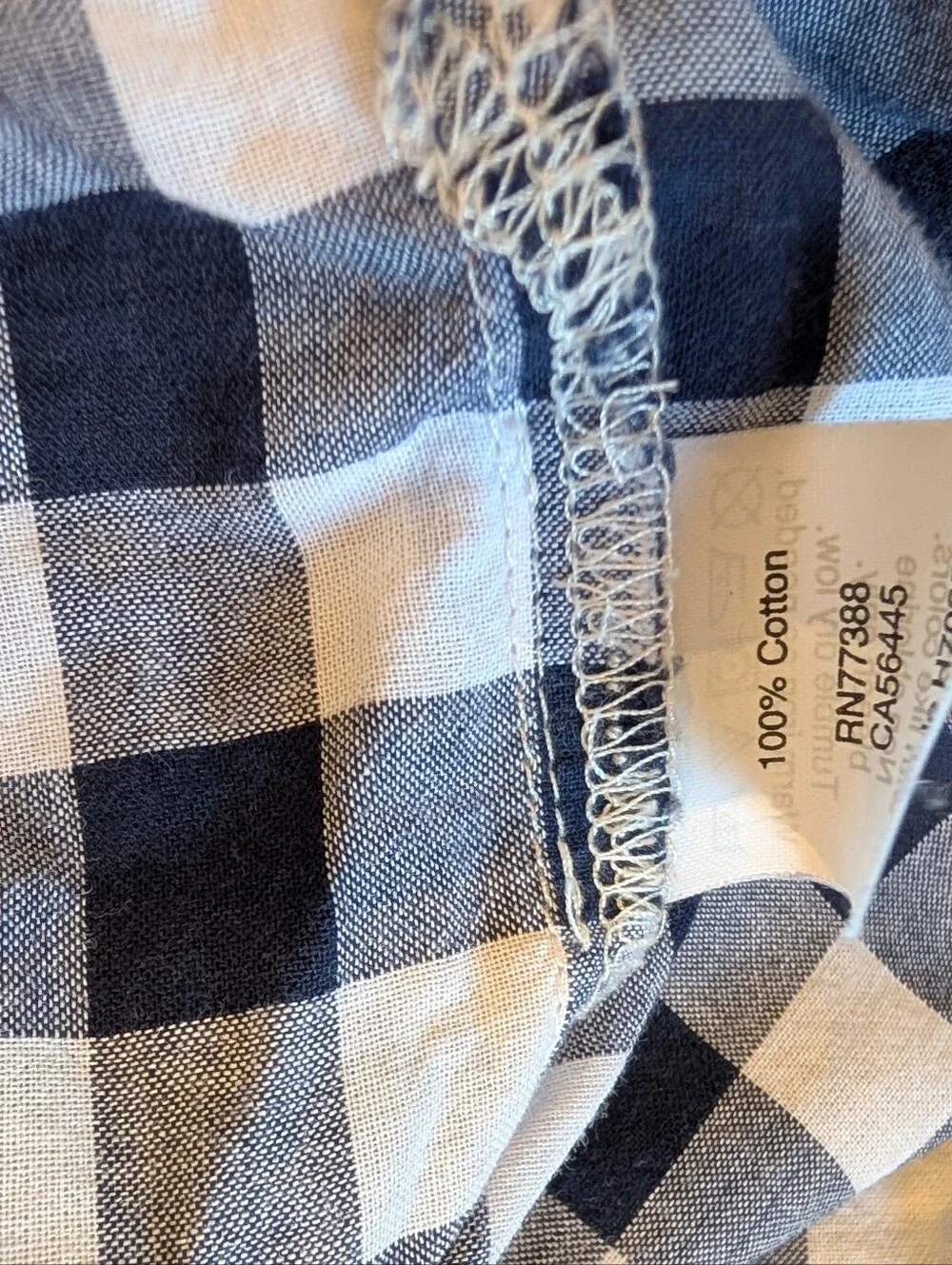 J. Crew Navy Gingham Tie Sleeve Blouse Medium 100% Cotton Top